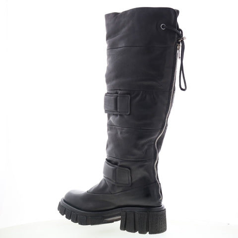 A.S. 98 Halpert Womens Black Leather Zipper Knee High Boots