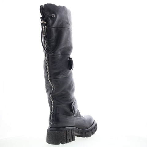 A.S. 98 Halpert Womens Black Leather Zipper Knee High Boots