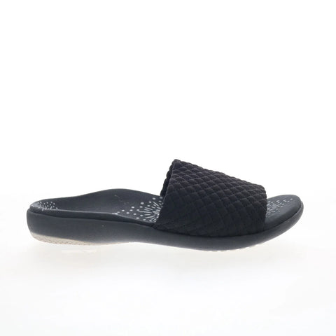 Spenco Hanna SP1148BLK Womens Black Wide Canvas Slides Sandals Shoes