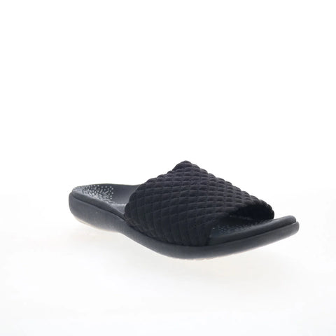 Spenco Hanna SP1148BLK Womens Black Wide Canvas Slides Sandals Shoes