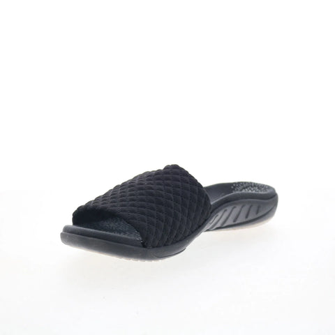 Spenco Hanna SP1148BLK Womens Black Wide Canvas Slides Sandals Shoes