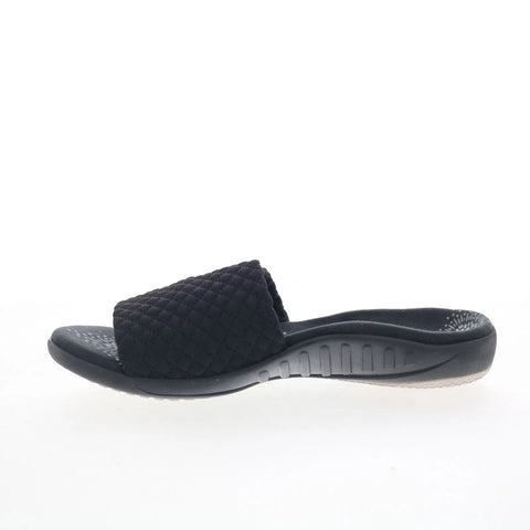 Spenco Hanna SP1148BLK Womens Black Wide Canvas Slides Sandals Shoes