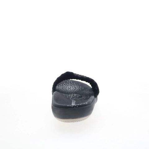 Spenco Hanna SP1148BLK Womens Black Wide Canvas Slides Sandals Shoes