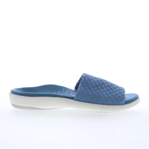 Spenco Hanna SP1148BLS Womens Blue Canvas Slip On Slides Sandals Shoes
