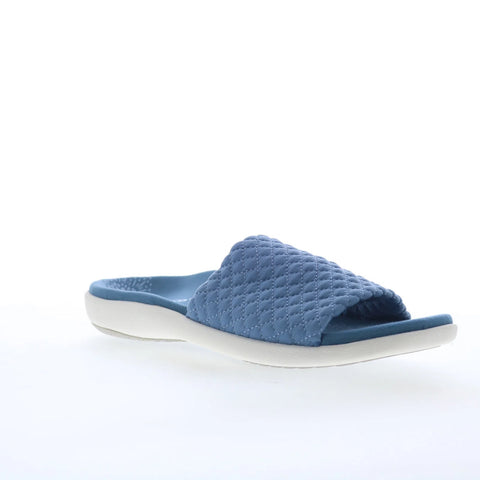 Spenco Hanna SP1148BLS Womens Blue Canvas Slip On Slides Sandals Shoes