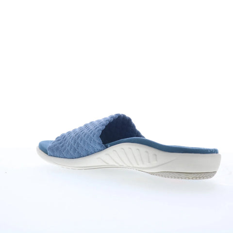 Spenco Hanna SP1148BLS Womens Blue Canvas Slip On Slides Sandals Shoes