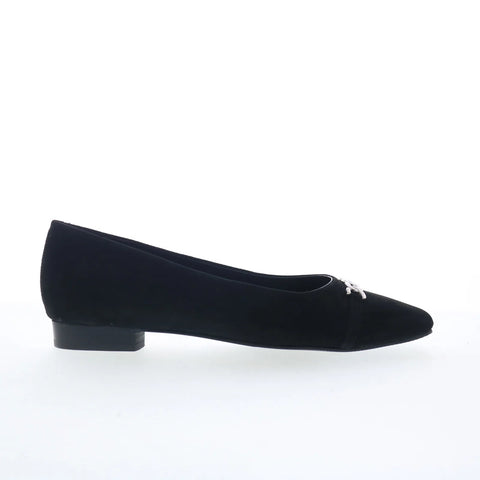 Trotters Harmony T2250-003 Womens Black Nubuck Slip On Ballet Flats Shoes