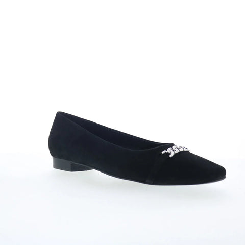 Trotters Harmony T2250-003 Womens Black Nubuck Slip On Ballet Flats Shoes