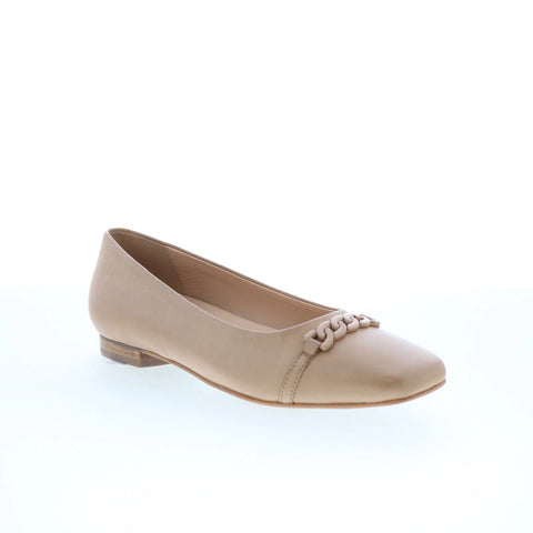 Trotters Harmony T2250-130 Womens Beige Leather Slip On Ballet Flats Shoes
