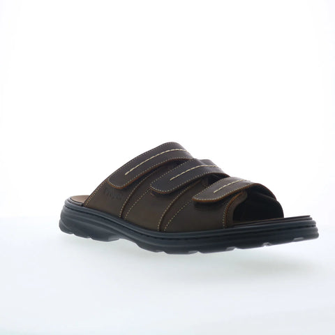 Propet Hatcher MSO031L Mens Brown Extra Wide 3E Slides Sandals Shoes
