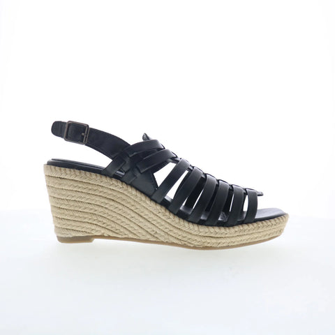 Softwalk Havana S2407-001 Womens Black Leather Strap Wedges Sandals Shoes