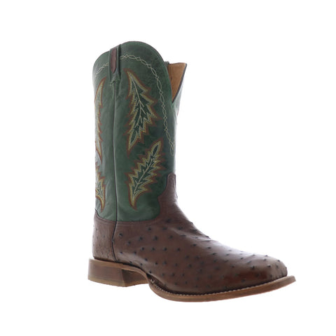 Tony Lama Hayden Full Quill Ostrich Made In USA Mens Brown Wide Western Boots