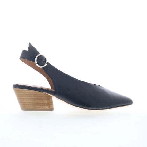 Miz Mooz Heidi Womens Black Leather Hook & Loop Slingback Heels Shoes