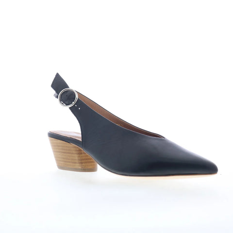Miz Mooz Heidi Womens Black Leather Hook & Loop Slingback Heels Shoes