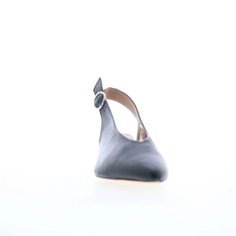 Miz Mooz Heidi Womens Black Leather Hook & Loop Slingback Heels Shoes