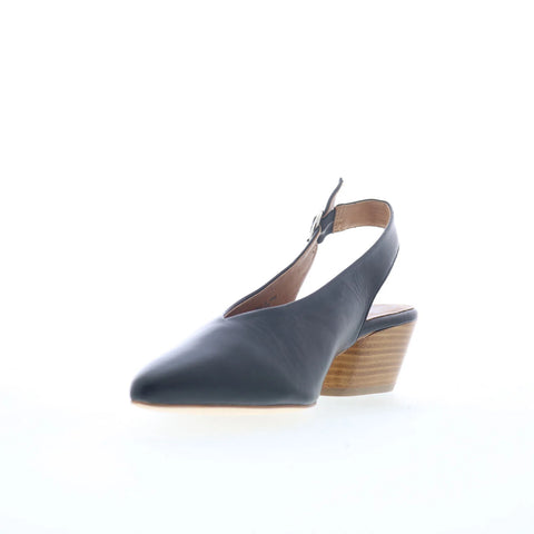 Miz Mooz Heidi Womens Black Leather Hook & Loop Slingback Heels Shoes