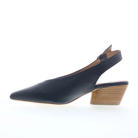 Miz Mooz Heidi Womens Black Leather Hook & Loop Slingback Heels Shoes