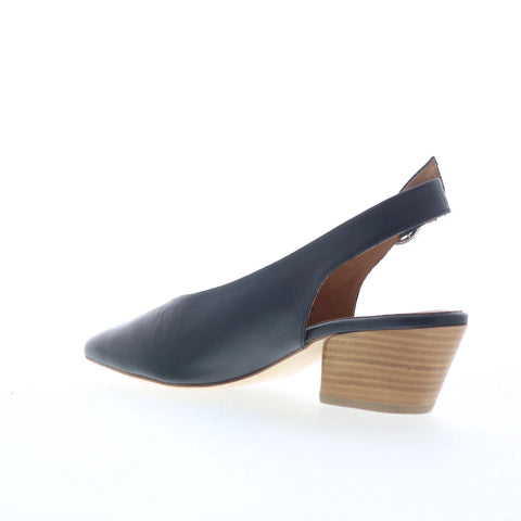 Miz Mooz Heidi Womens Black Leather Hook & Loop Slingback Heels Shoes