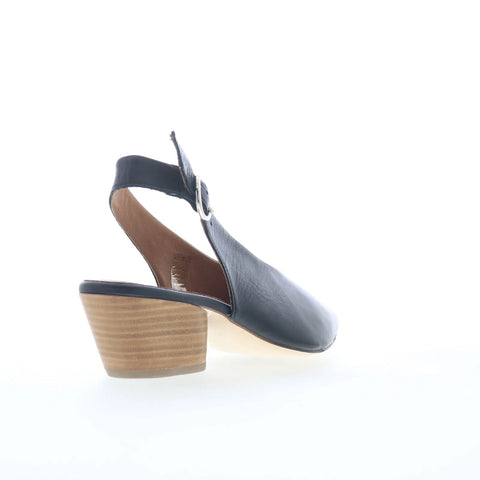 Miz Mooz Heidi Womens Black Leather Hook & Loop Slingback Heels Shoes