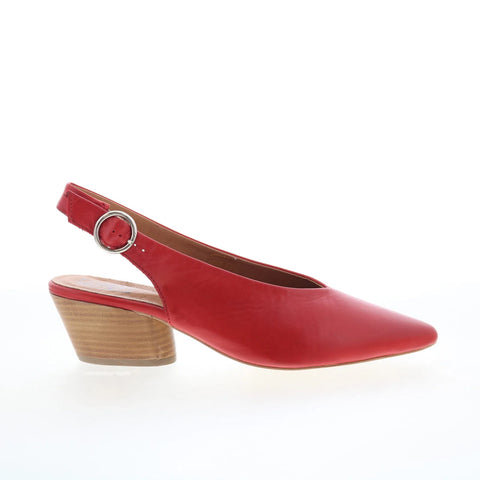 Miz Mooz Heidi Womens Red Leather Hook & Loop Slingback Heels Shoes