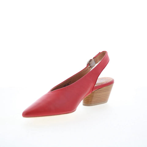 Miz Mooz Heidi Womens Red Leather Hook & Loop Slingback Heels Shoes