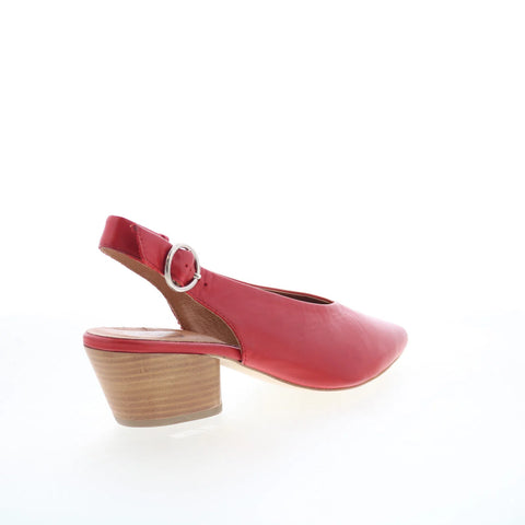 Miz Mooz Heidi Womens Red Leather Hook & Loop Slingback Heels Shoes