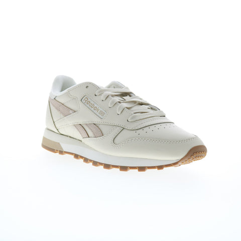 Reebok Classic Leather Womens Beige Leather Lace Up Lifestyle Sneakers Shoes