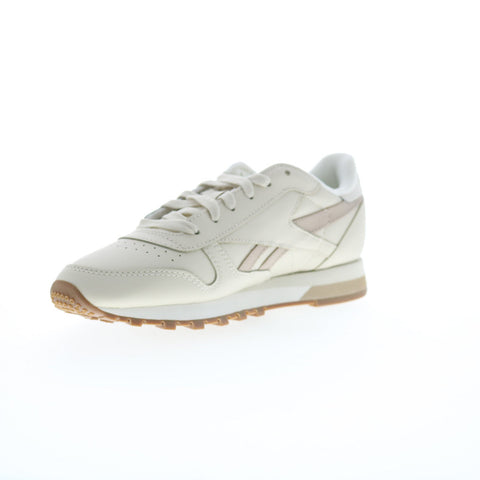 Reebok Classic Leather Womens Beige Leather Lace Up Lifestyle Sneakers Shoes