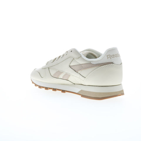 Reebok Classic Leather Womens Beige Leather Lace Up Lifestyle Sneakers Shoes