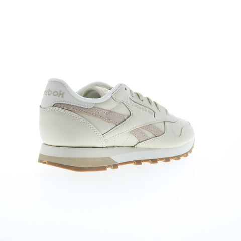 Reebok Classic Leather Womens Beige Leather Lace Up Lifestyle Sneakers Shoes
