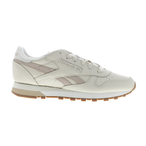 Reebok Classic Leather Womens Beige Leather Lace Up Lifestyle Sneakers Shoes