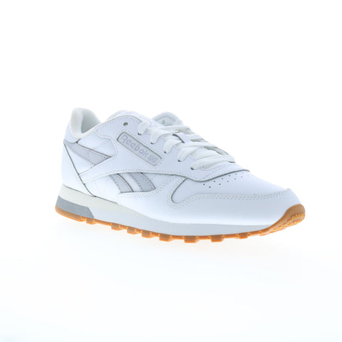 Reebok Classic Leather Womens White Leather Lace Up Lifestyle Sneakers Shoes