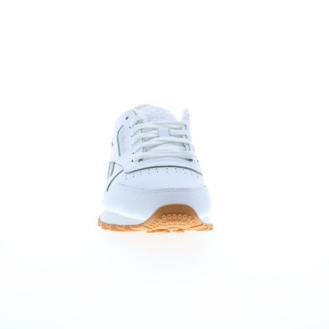 Reebok Classic Leather Womens White Leather Lace Up Lifestyle Sneakers Shoes