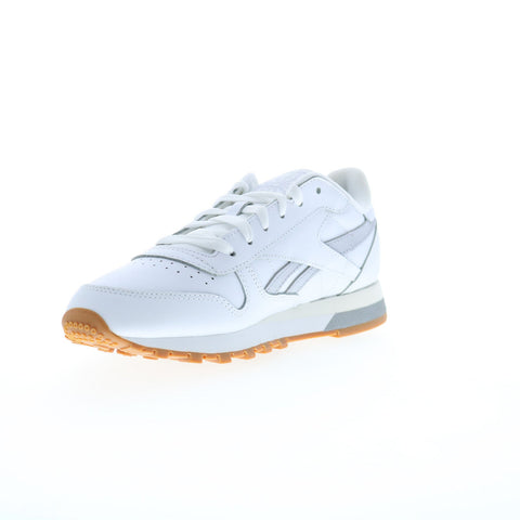 Reebok Classic Leather Womens White Leather Lace Up Lifestyle Sneakers Shoes