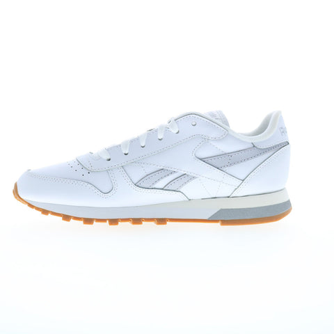 Reebok Classic Leather Womens White Leather Lace Up Lifestyle Sneakers Shoes