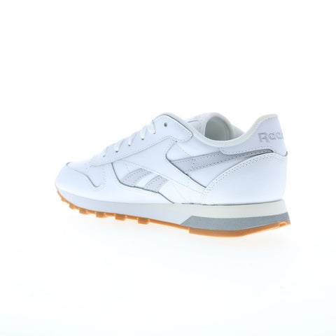 Reebok Classic Leather Womens White Leather Lace Up Lifestyle Sneakers Shoes