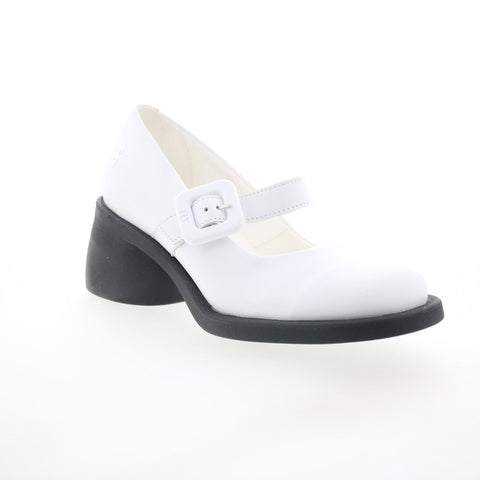 Fly London Huvi HUVI044FLY-004 Womens White Leather Mary Jane Flats Shoes