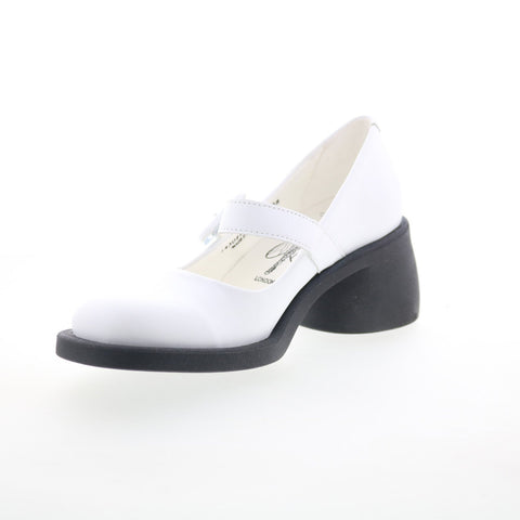 Fly London Huvi HUVI044FLY-004 Womens White Leather Mary Jane Flats Shoes