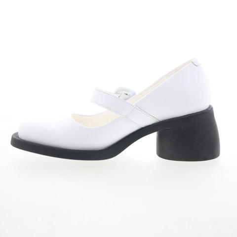 Fly London Huvi HUVI044FLY-004 Womens White Leather Mary Jane Flats Shoes