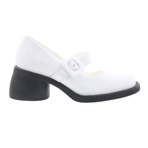 Fly London Huvi HUVI044FLY-004 Womens White Leather Mary Jane Flats Shoes