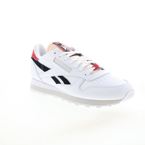 Reebok Classic Leather Mens White Leather Lace Up Lifestyle Sneakers Shoes