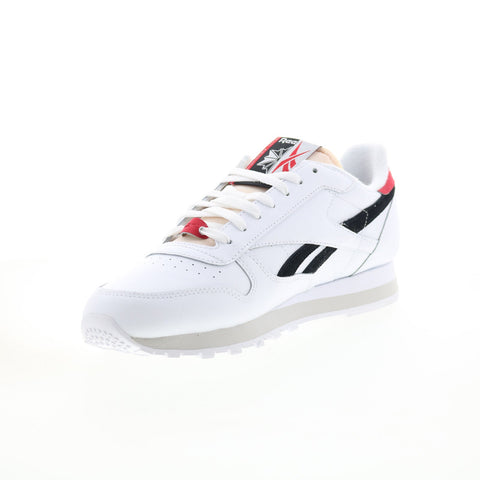 Reebok Classic Leather Mens White Leather Lace Up Lifestyle Sneakers Shoes