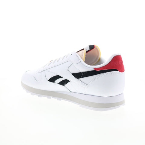 Reebok Classic Leather Mens White Leather Lace Up Lifestyle Sneakers Shoes