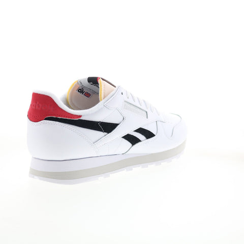 Reebok Classic Leather Mens White Leather Lace Up Lifestyle Sneakers Shoes