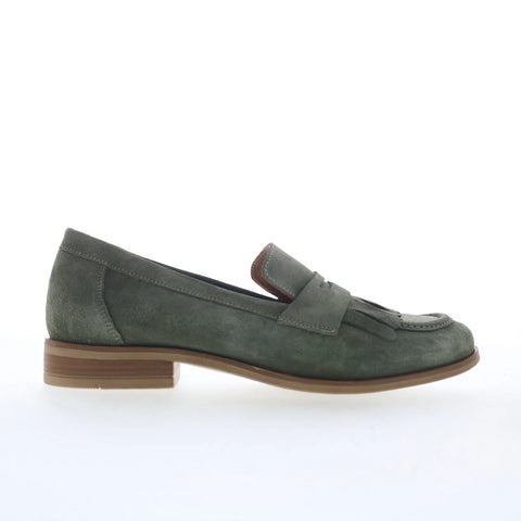 Miz Mooz Ilona Womens Green Suede Slip On Loafer Flats Shoes