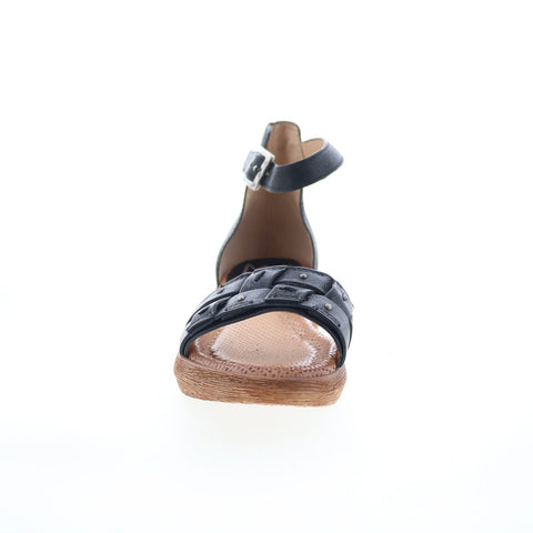 Miz Mooz Indra Womens Black Leather Hook & Loop Platform Sandals Shoes