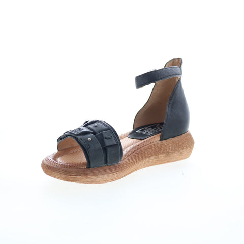 Miz Mooz Indra Womens Black Leather Hook & Loop Platform Sandals Shoes