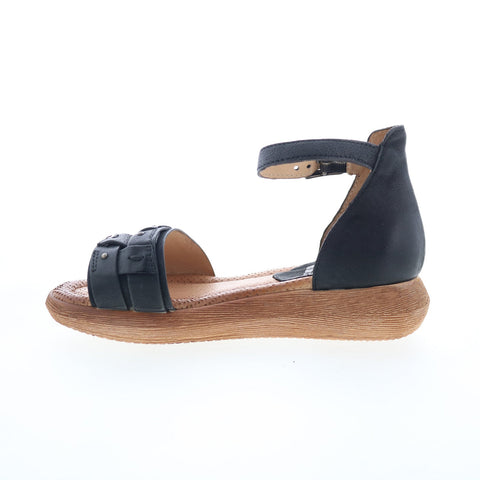 Miz Mooz Indra Womens Black Leather Hook & Loop Platform Sandals Shoes