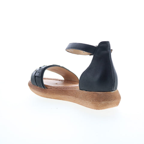 Miz Mooz Indra Womens Black Leather Hook & Loop Platform Sandals Shoes