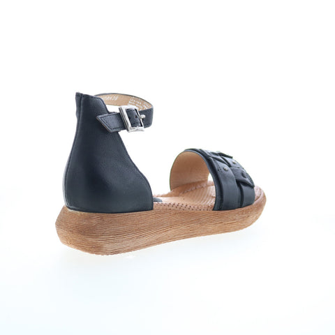 Miz Mooz Indra Womens Black Leather Hook & Loop Platform Sandals Shoes